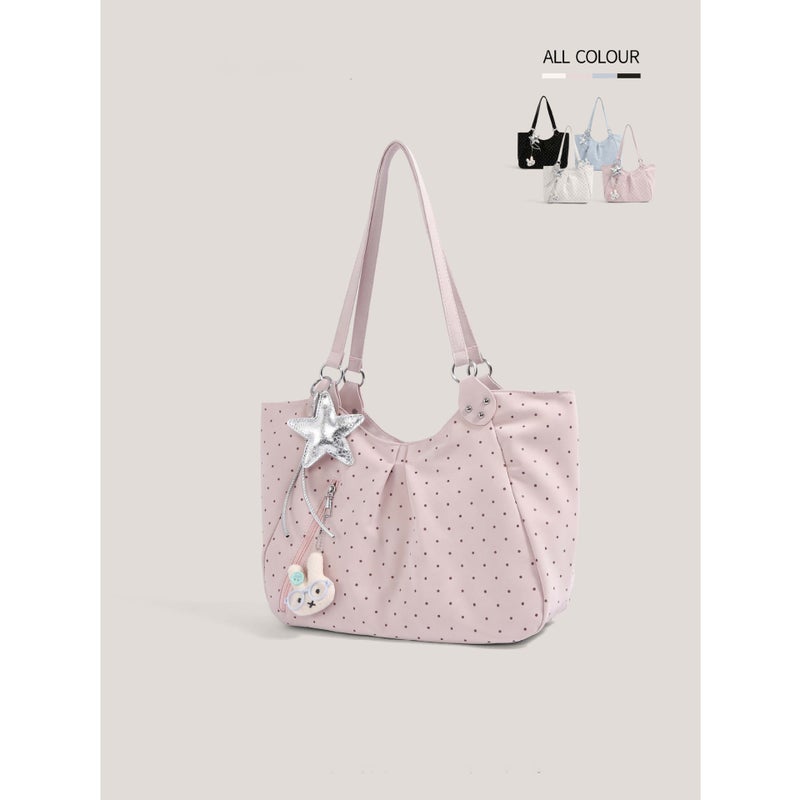 Korean Style Star & Polka Dot Tote Bag for Women, Large Capacity Shoulder Bag - Image 3