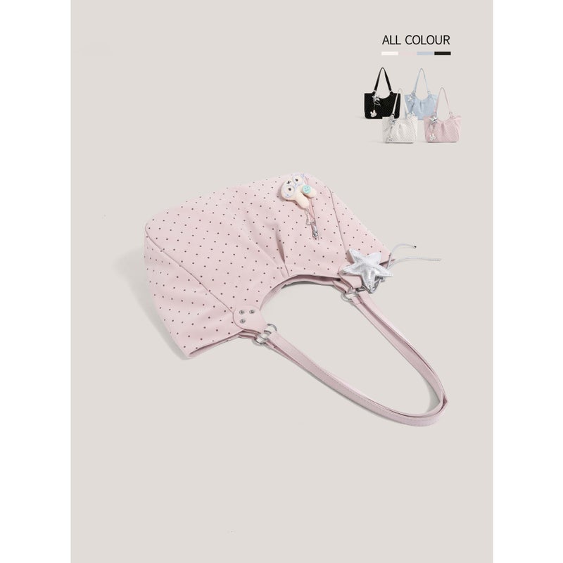 Korean Style Star & Polka Dot Tote Bag for Women, Large Capacity Shoulder Bag - Image 5