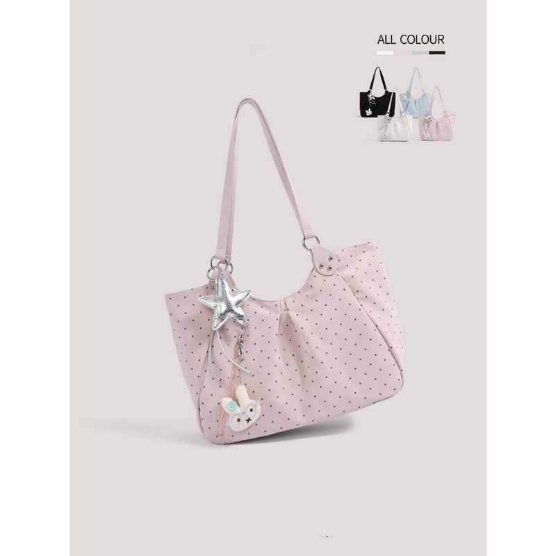 Korean Style Star & Polka Dot Tote Bag for Women, Large Capacity Shoulder Bag - Image 4