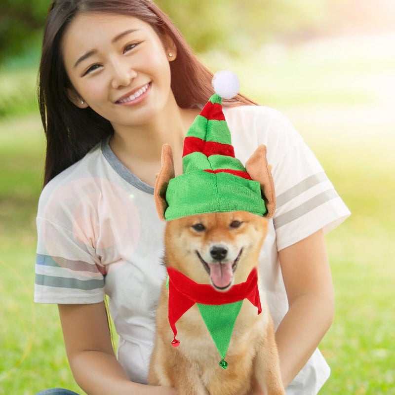 Large Pet Christmas Collar and Elf Hat Set Adjustable Festive Dog Costume - Image 5