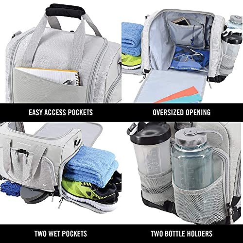 FocusGear Ultimate Gym Bag 2.0: The Durable Crowdsource Designed Duffel Bag with 10 Optimal Compartments Including Water Resistant Pouch (Silver, Small (15")) - Image 3