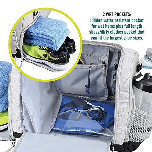 FocusGear Ultimate Gym Bag 2.0: The Durable Crowdsource Designed Duffel Bag with 10 Optimal Compartments Including Water Resistant Pouch (Silver, Small (15")) - Image 4