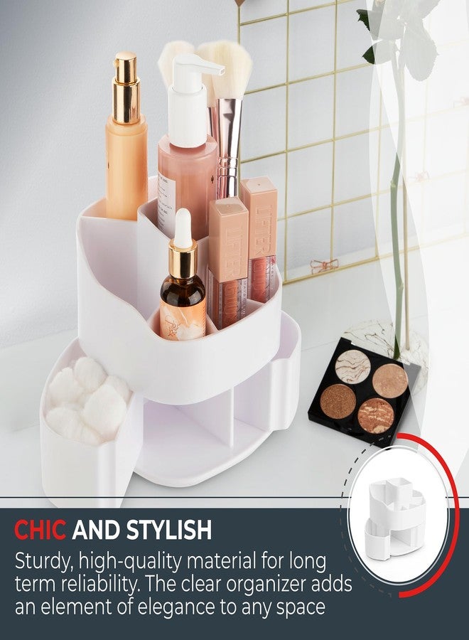 Masirs Small Rotating Makeup Organizer - A Mini Yet Spacious Cosmetic Storage Solution with Multiple Compartments. The Perfect Spinning Make-Up Caddy for Vanity or Bathroom Counter. (Square - White) - Image 4