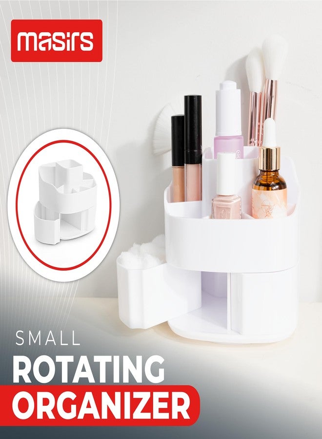 Masirs Small Rotating Makeup Organizer - A Mini Yet Spacious Cosmetic Storage Solution with Multiple Compartments. The Perfect Spinning Make-Up Caddy for Vanity or Bathroom Counter. (Square - White) - Image 2