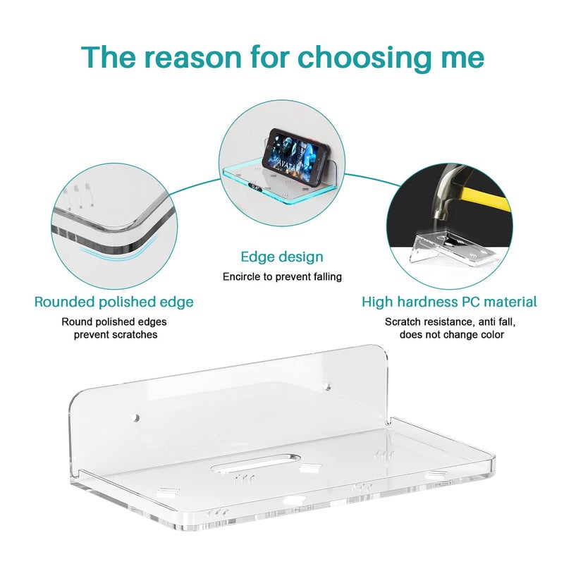 Liboer Wall Mount Floating Shelves for 2 Pcs Security Camera Shelf Mini Speaker Other Small Items in Bedroom Bathroom Kitchen Living Room Clear Mini Shelf Flexible Use for Wall Space(L) - Image 4