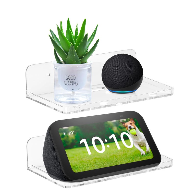 Liboer Wall Mount Floating Shelves for 2 Pcs Security Camera Shelf Mini Speaker Other Small Items in Bedroom Bathroom Kitchen Living Room Clear Mini Shelf Flexible Use for Wall Space(L) - Image 1