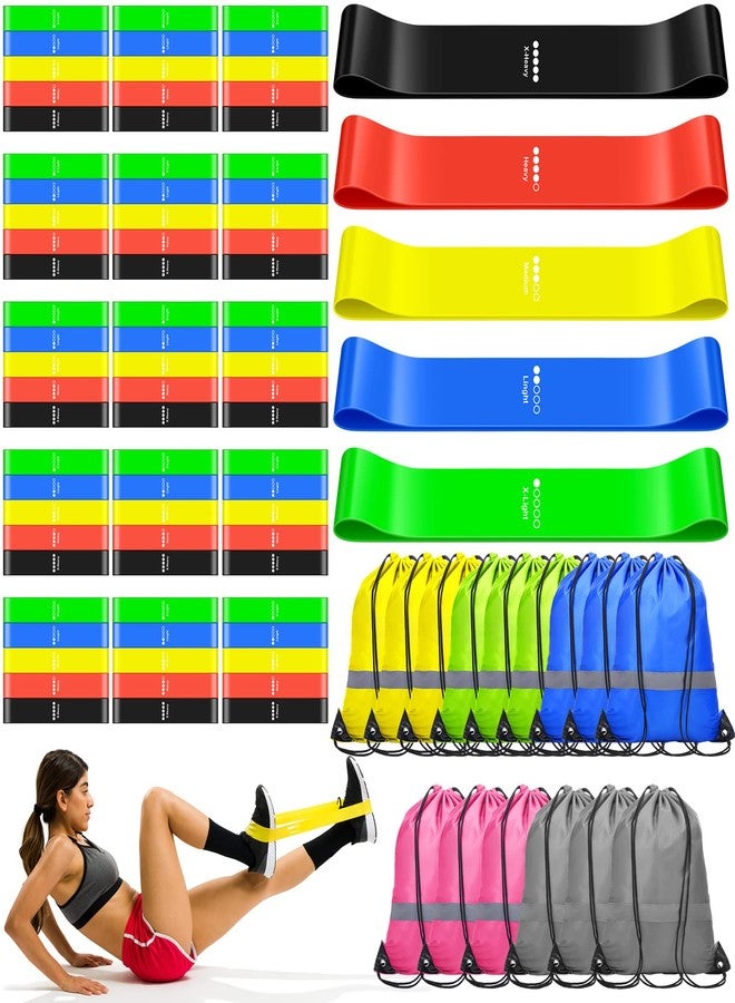 Sratte 90 Pcs Workout Loop Resistance Bands Bulk, Gym Elastic Bands Set for Fitness Sport Class Students Members Gift Physical, 5 Pieces Each Set, with Large Drawstring Backpack Bags - Image 1