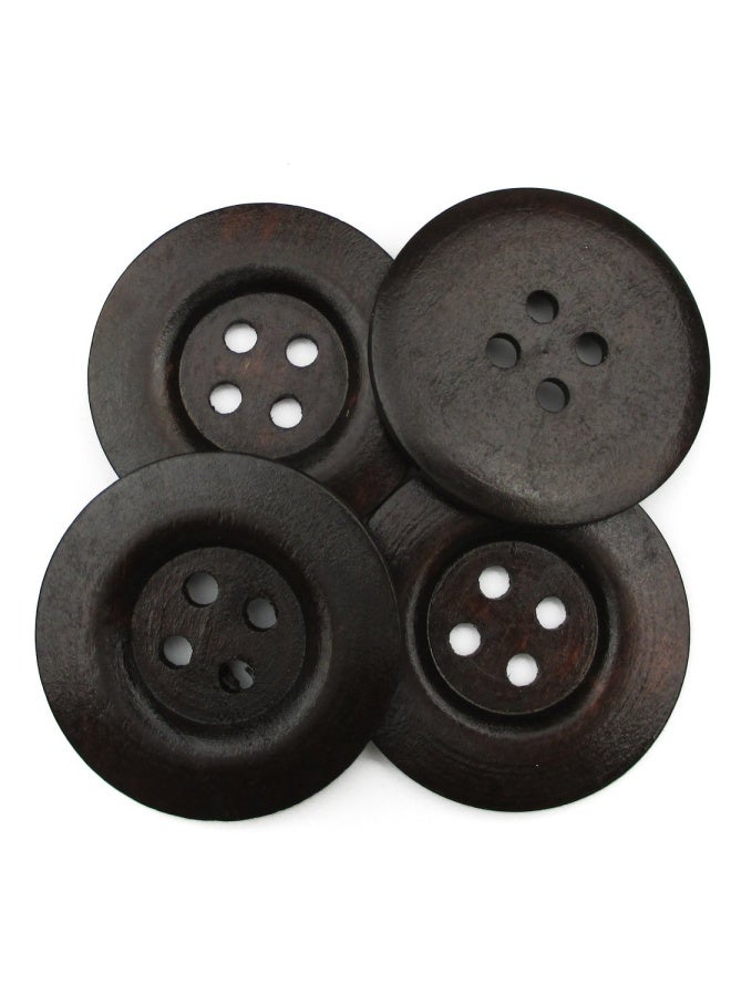 10PIECES DARK BROWN LARGE 4 HOLE SEWING WOOD BUTTONS WITH WIDE EDGE 50MM 2