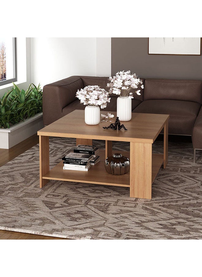 DANUBE HOME Paz Coffee Table Multi Functional Living Room Desk Space Saving Center Table Furniture For Home Living Room L 90 x W 90 x H 45.5 cm Almond  - Image 1