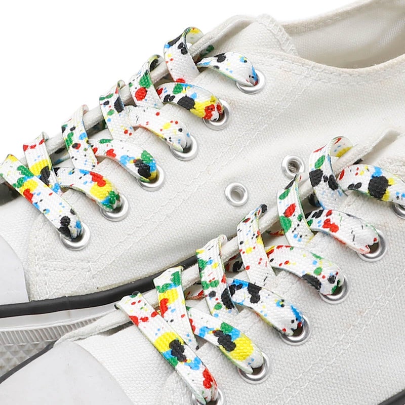 DANHUA Colored Printed Flat Shoelaces: 2 Pair Colorful Splash-ink Patterned Shoe Laces for Sneakers 55 inch - Image 3
