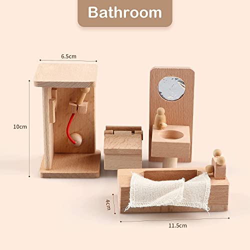 AUTHFORT Doll House Miniature Wooden Furniture Bathroom Set Dollhouse Chair Dresser Bathtub Toilet Doll House Stacking and Painting KIT, Stacking Game for Kids - Image 3