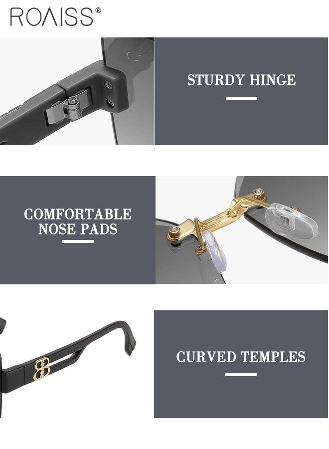 رويس نظارات شمسية مربعة للنساء، نظارات شمسية بحماية من الأشعة فوق البنفسجية 400 مع أذرع عصرية، نظارات شمسية أنيقة للنساء مع حافظة نظارات، 61 مم - Image 4