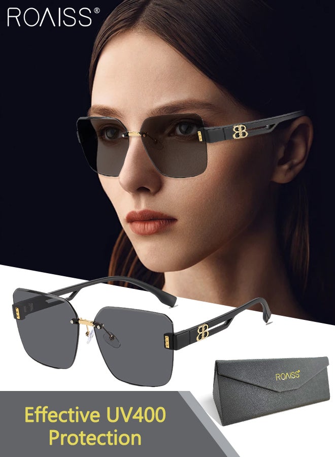 رويس نظارات شمسية مربعة للنساء، نظارات شمسية بحماية من الأشعة فوق البنفسجية 400 مع أذرع عصرية، نظارات شمسية أنيقة للنساء مع حافظة نظارات، 61 مم - Image 1