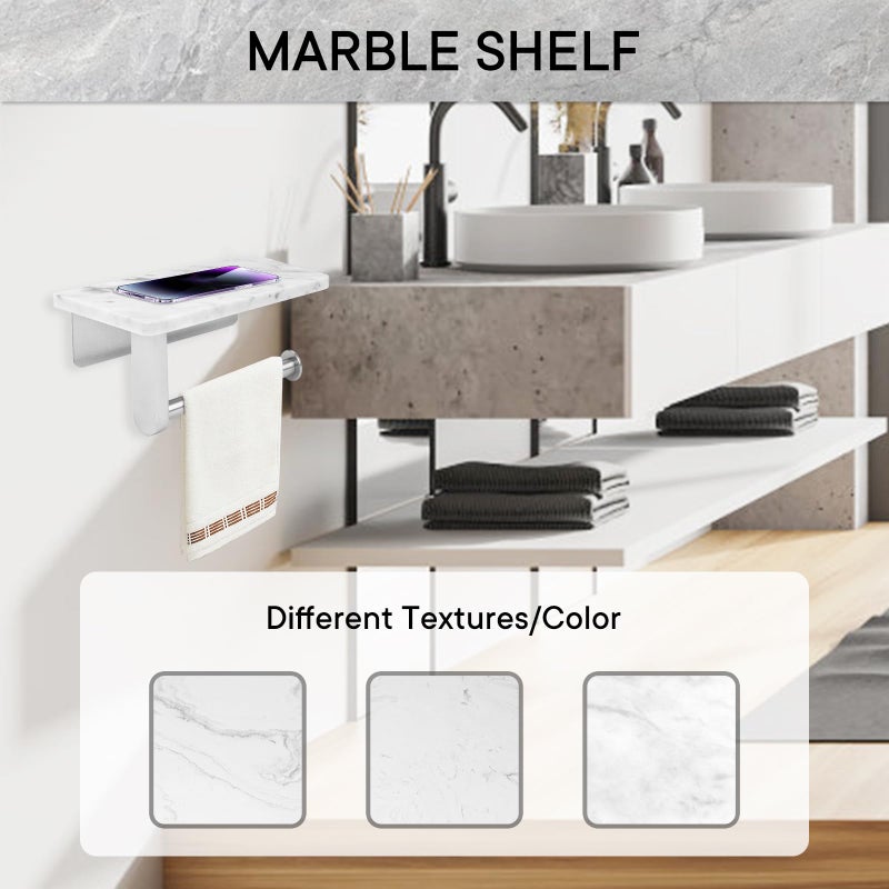 Nodafuer Toilet Paper Holder with Natural Marble Shelf for Bathroom Washroom Wall Mounted Tissue Holder Suitable for Mega Roll (Brushed Nickel Small 6.7 * 4.3 in) - Image 4