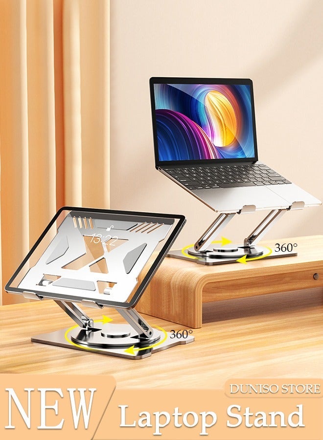 DUNISO Adjustable Computer Stand with 360 Rotating Base,Aluminum Computer Stand for Laptops,Ergonimic Foldable Laptop for Desk Compatible with All 10-17" Laptops - Image 1