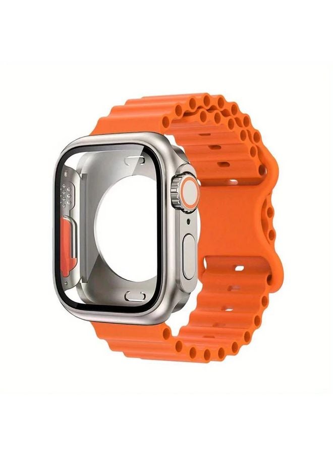 Orange Strap Titanium Case For Apple Watch Series 7 8 9 45mm With Screen Protector - Image 1