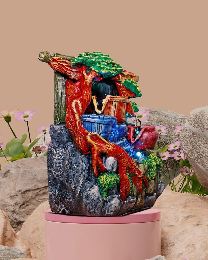 AquaDreams Vintage Style Classic 4Pots Polyresin Tabletop Indoor Waterfall Fountain with LED 28 x 20 x 12 cm for Home Decor Showpiece Fountain for Living Room House Gift Meditation Relaxation  - Image 2