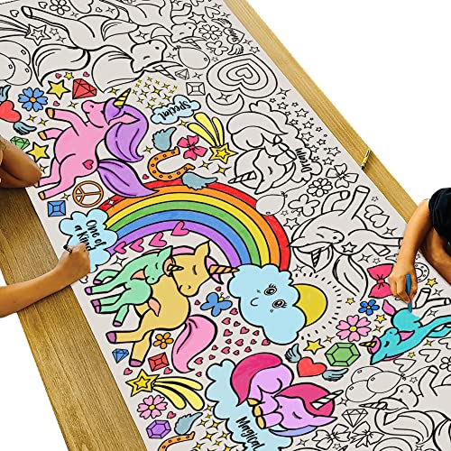 Tiny Expressions Unicorn Coloring Poster for Kids Rolled No Creases 30 x 72 Large Coloring Tablecoth for UnicornThemed Birthday Parties Magical Party Decorations for Girls - Image 1