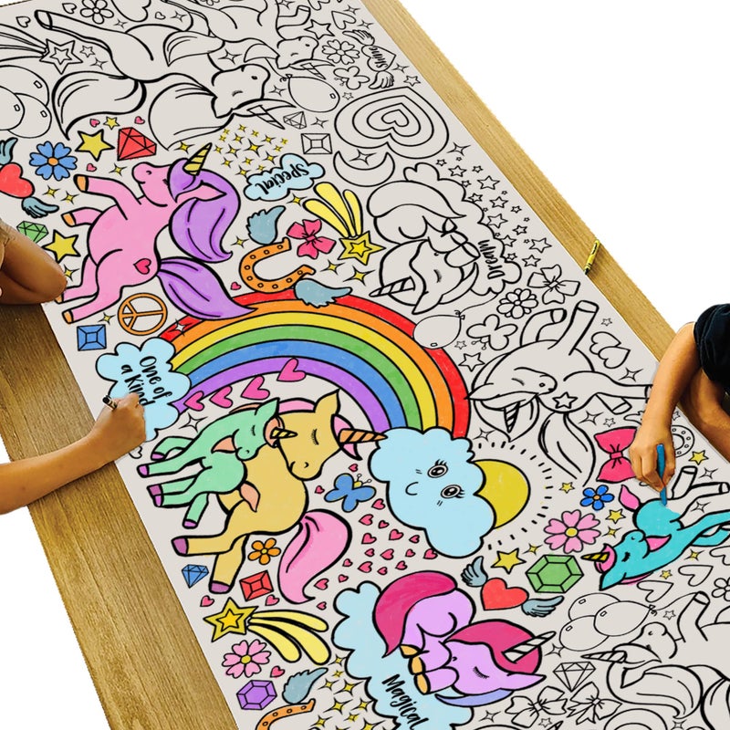 Tiny Expressions Unicorn Coloring Poster for Kids Rolled No Creases 30 x 72 Large Coloring Tablecoth for UnicornThemed Birthday Parties Magical Party Decorations for Girls - Image 2