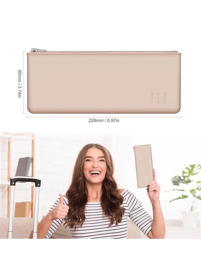 Silicone Makeup Brush Bag – Elegant Cosmetic Brushes Pouch Bag with YKK Zipper, Travel Makeup Tools Organizer Bag -Khaki