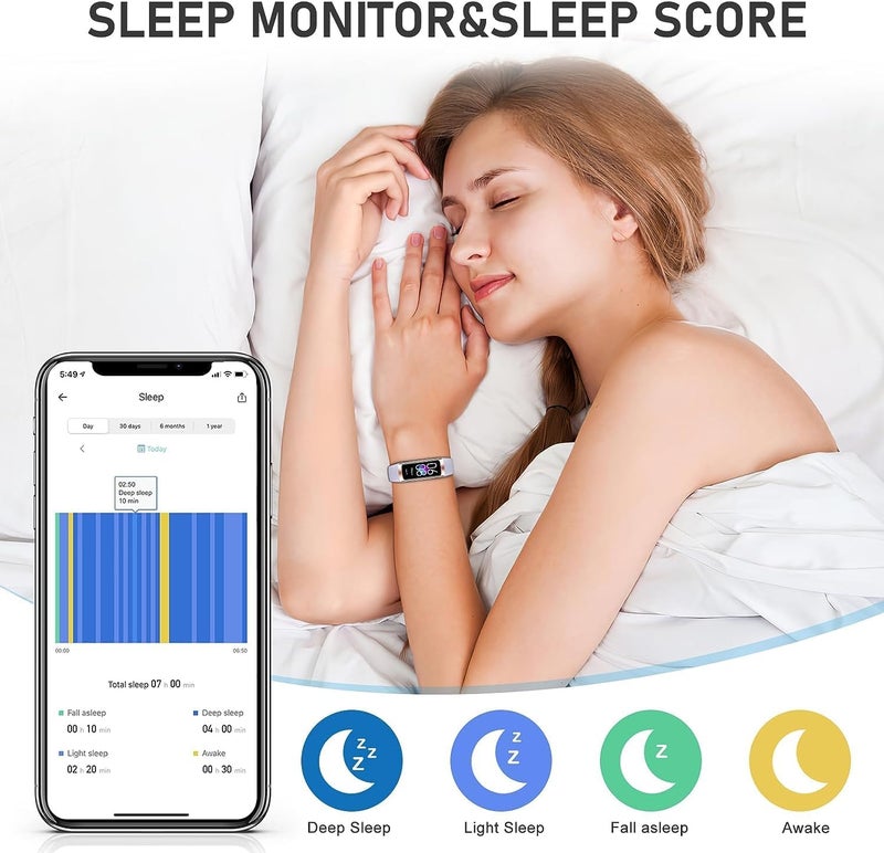 إكسفور متتبع اللياقة البدنية مع مراقب معدل ضربات القلب، عداد الخطوات، مراقب النوم، تتبع السعرات الحرارية، متتبع النشاط بشاشة لمس ملونة AMOLED مقاس 1.1 بوصة، متتبع الخطوات المضاد للمياه لأجهزة أندرويد وآيفون للنساء والرجال، باللون الأرجواني - Image 5