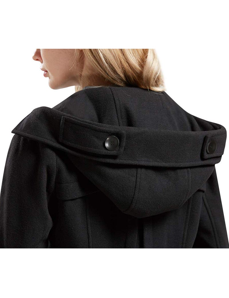 Tanming Women's Warm Double Breasted Wool Pea Coat Trench Coat Jacket with Hood (Black-L) - Image 4