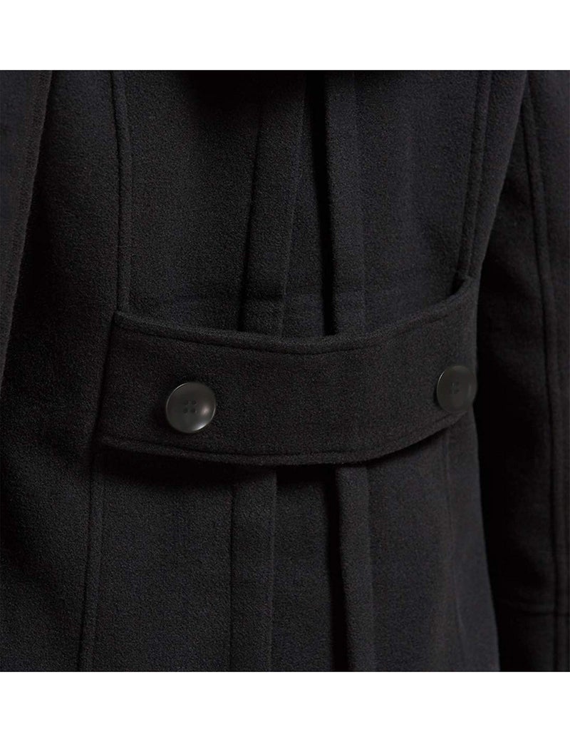 Tanming Women's Warm Double Breasted Wool Pea Coat Trench Coat Jacket with Hood (Black-L) - Image 5