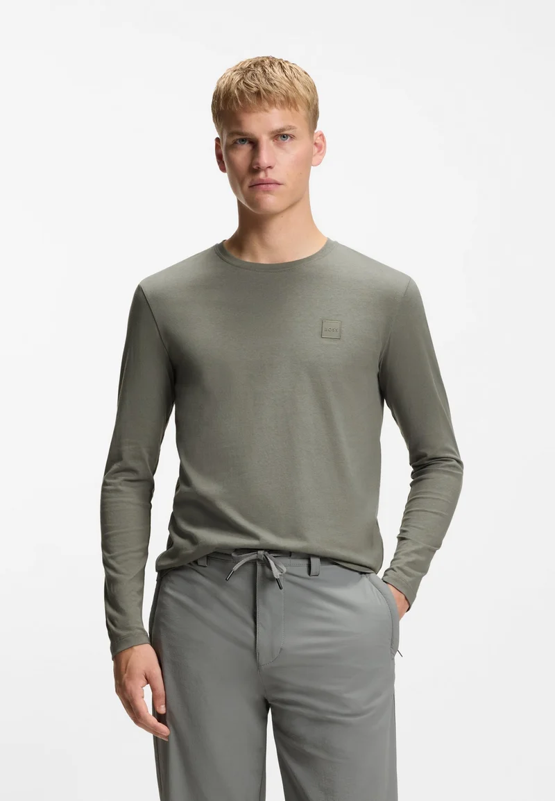 BOSS Cotton-jersey longsleeved T-shirt with logo patch