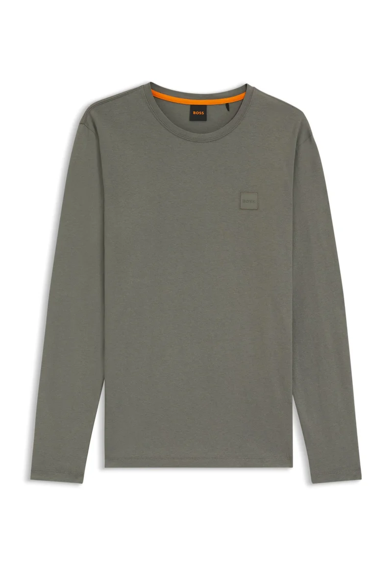 BOSS Open Grey Cotton-jersey T-shirt with logo patch for Men | Best Price UAE
