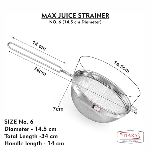TIARA - MAX Juice Strainer No 6 Diameter 14.5 cm Soup Strainer Steel Liquid Filter Food Grade Mesh, Sieve for Kitchen, channi,Rice Strainer, Fruit Strainer (34L x 14.5W x 7H cm, Silver) - Image 2