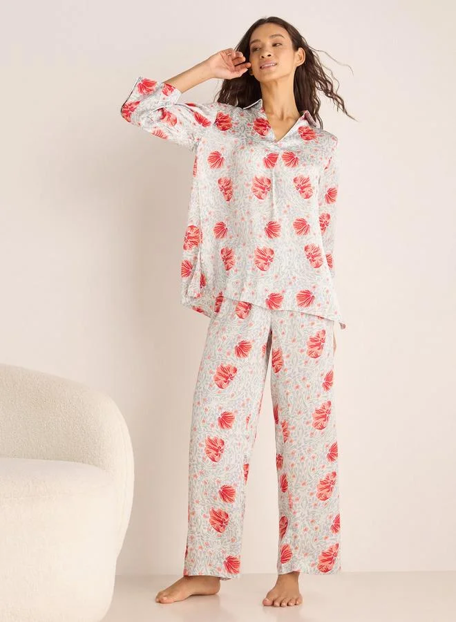 Splash FAV Printed Collar Shirt and Pyjama Set