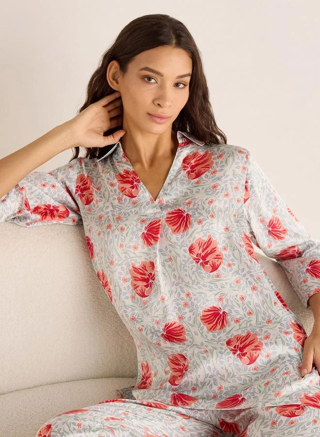 Splash FAV Printed Collar Shirt and Pyjama Set