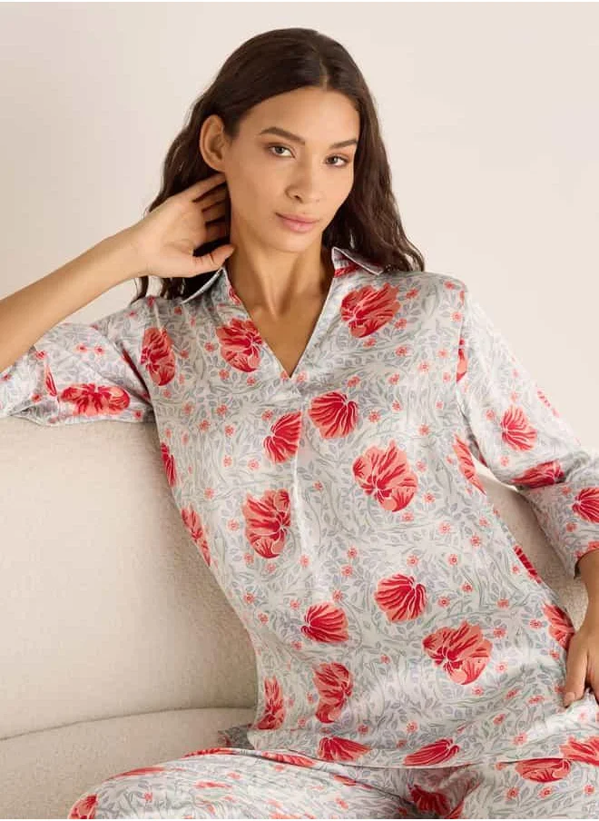 فاف Printed Collar Shirt and Pyjama Set
