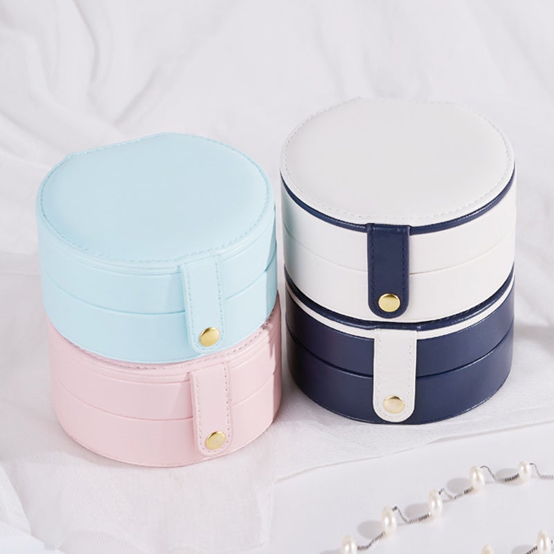 Jewelry Storage Box Organizer Round Portable PU Leather Rings Earrings Necklaces Jewel Small Cosmetic Plate Travel Carrying Packaging Cases - Image 3