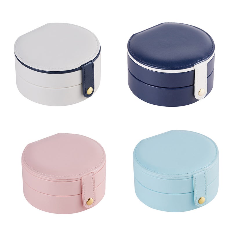 Jewelry Storage Box Organizer Round Portable PU Leather Rings Earrings Necklaces Jewel Small Cosmetic Plate Travel Carrying Packaging Cases - Image 2