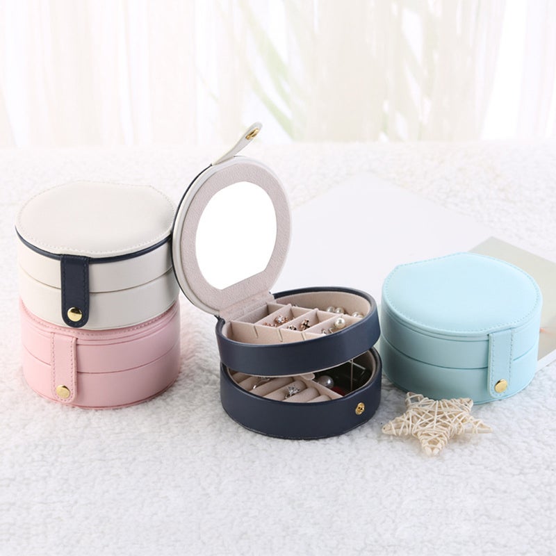 Jewelry Storage Box Organizer Round Portable PU Leather Rings Earrings Necklaces Jewel Small Cosmetic Plate Travel Carrying Packaging Cases - Image 1