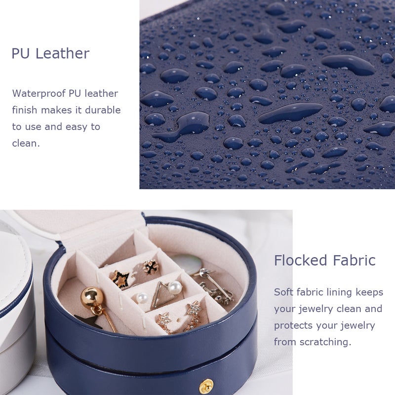 Jewelry Storage Box Organizer Round Portable PU Leather Rings Earrings Necklaces Jewel Small Cosmetic Plate Travel Carrying Packaging Cases - Image 4