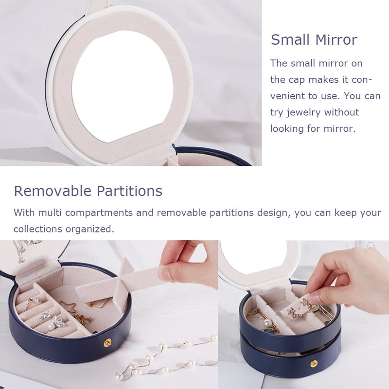 Jewelry Storage Box Organizer Round Portable PU Leather Rings Earrings Necklaces Jewel Small Cosmetic Plate Travel Carrying Packaging Cases - Image 5