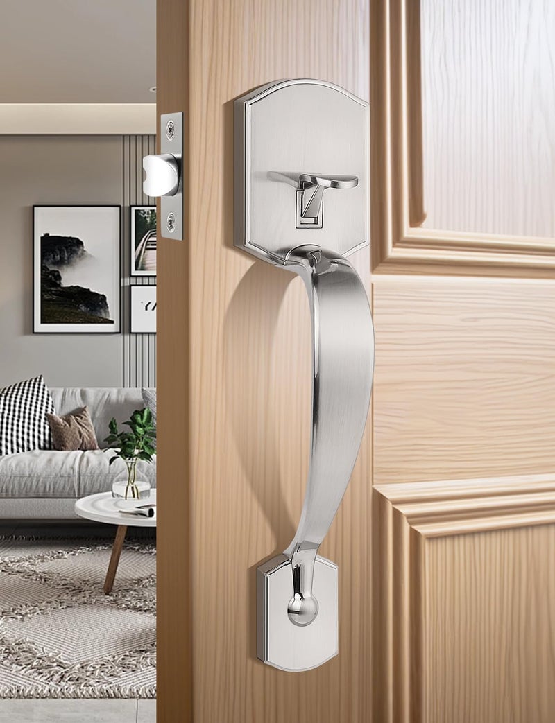 Tinewa Camelot Trim Lower Half Handleset, Upgated Entry Door Handle with Accent Wave Door Lever for Electronic Keypad with Drop Interior Left Handed Lever, Brushed Nickel Finish - Image 2