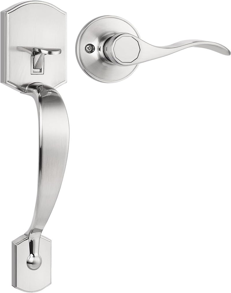 Tinewa Camelot Trim Lower Half Handleset, Upgated Entry Door Handle with Accent Wave Door Lever for Electronic Keypad with Drop Interior Left Handed Lever, Brushed Nickel Finish - Image 1