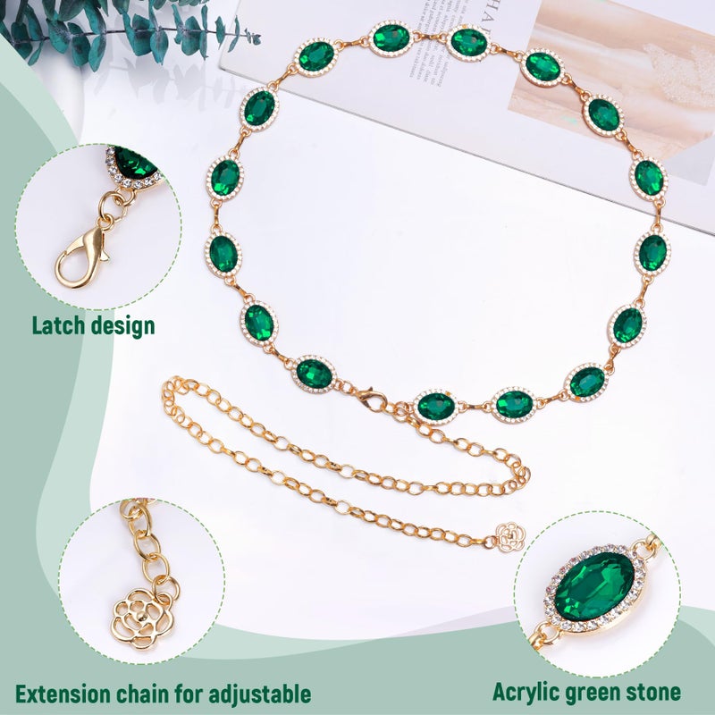 phnydreg Green Western Belt for Women Metal Cowgirl Waist Chain Belt for Dresses Jeans (Green) - Image 3