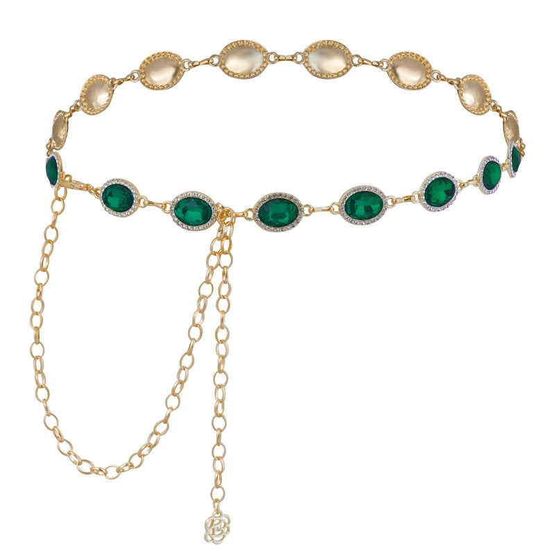 phnydreg Green Western Belt for Women Metal Cowgirl Waist Chain Belt for Dresses Jeans (Green) - Image 1
