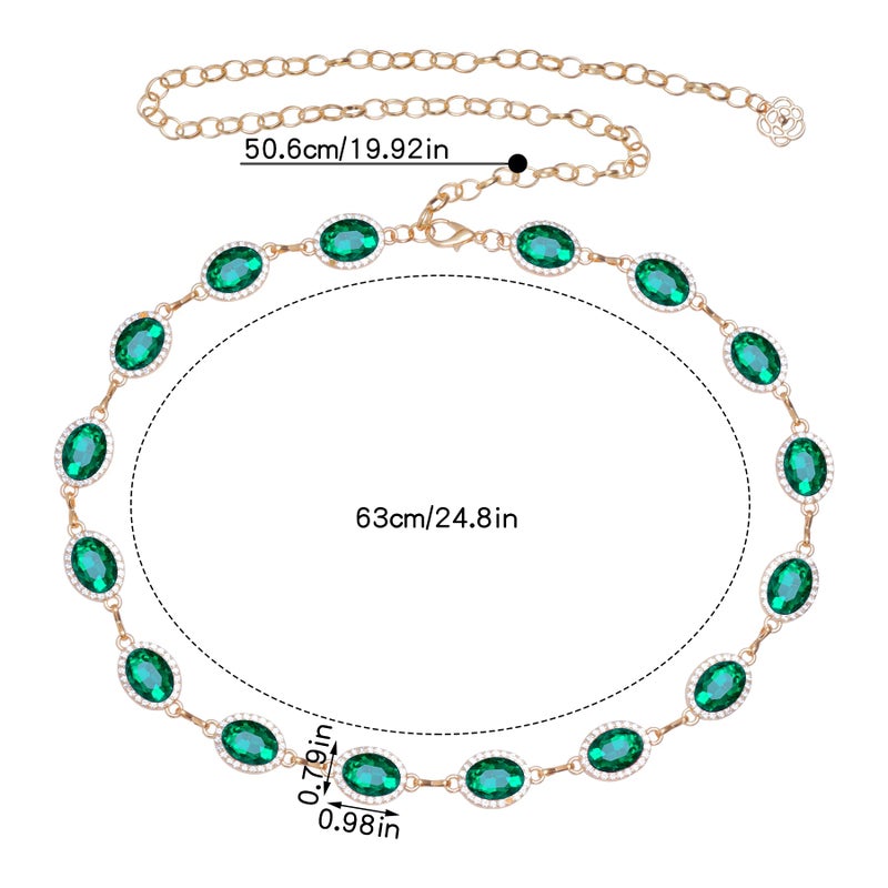 phnydreg Green Western Belt for Women Metal Cowgirl Waist Chain Belt for Dresses Jeans (Green) - Image 2