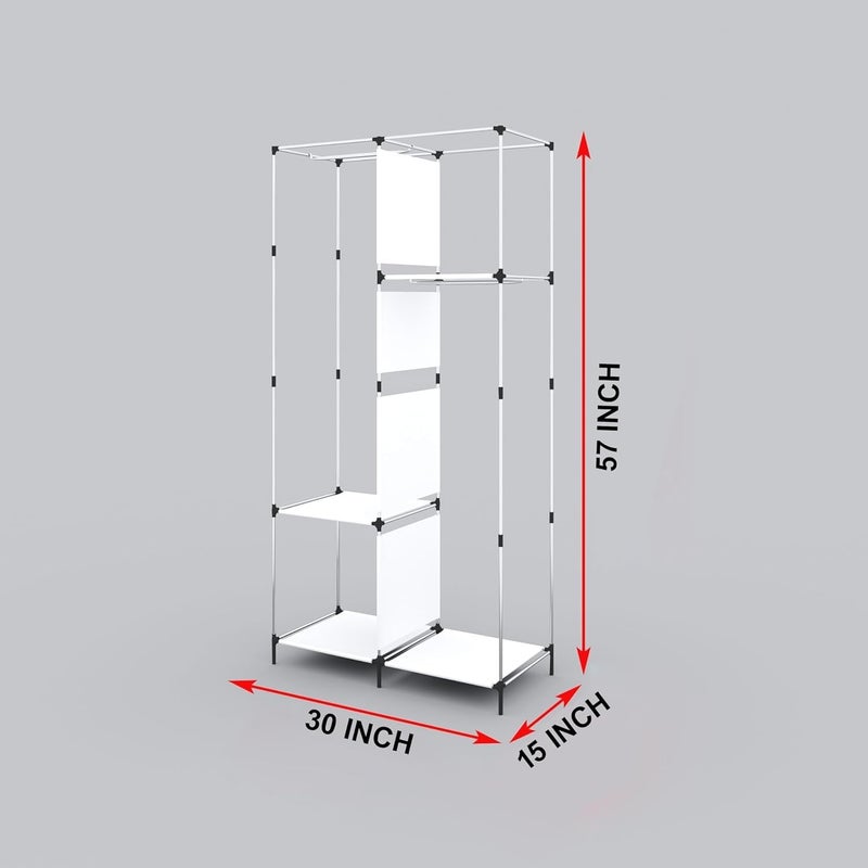 Whitecloud TRANSFORMING HOMES Whitecloud TRANSFORMING HOMES Printed Collapsible Wardrobe Clothes Almira 2 Hanging Space 4 Shelves 1 Side Pocket NonWoven Fabric 100 GSM 20042 Wooden Brown  - Image 4