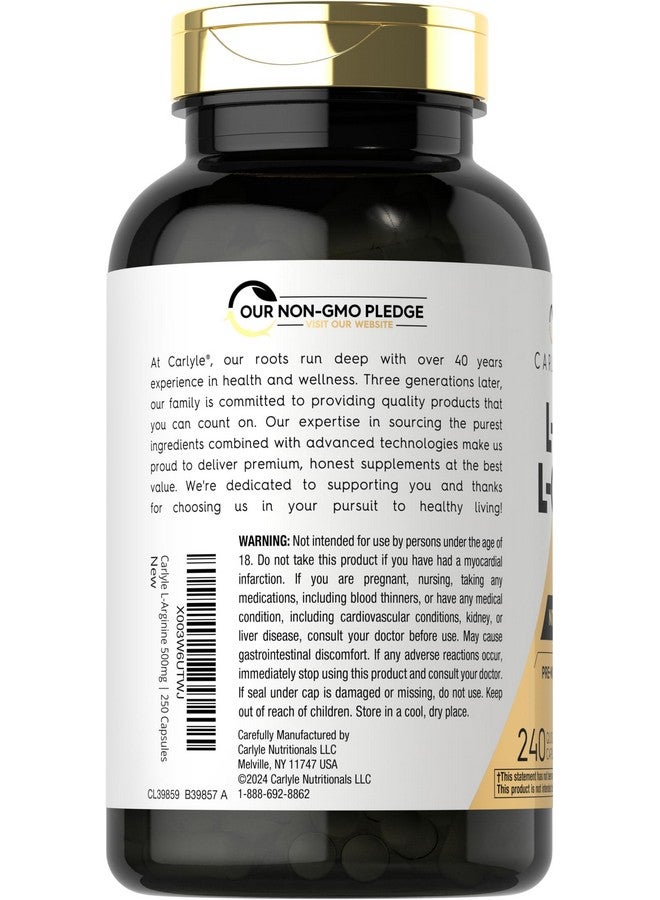 Carlyle مكمل كارلايل L-أرجينين L-سيترولين | 2250 ملغ | 240 كبسولة | مقدّمات أكسيد النيتريك | شكل حر | خالي من الكائنات المعدلة وراثيًا وخالي من الغلوتين - Image 3