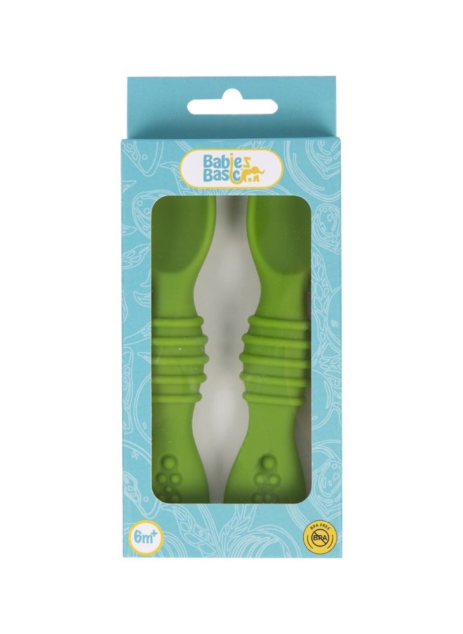Babies Basic - Soft Tip Bpa Free Silicone First Stage Training Spoons - Green - Image 1