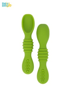 Babies Basic Soft Tip Bpa Free Silicone First Stage Training Spoons - Green  - Image 1