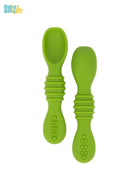 Soft Tip Bpa Free Silicone First Stage Training Spoons - Green