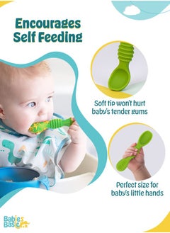 Babies Basic Soft Tip Bpa Free Silicone First Stage Training Spoons - Green  - Image 2