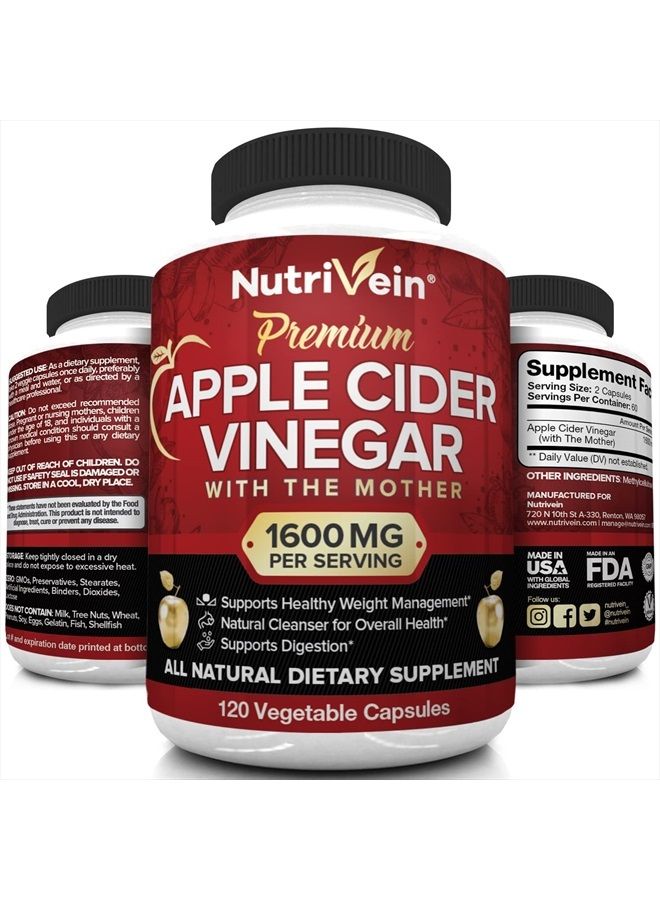 Nutrivein Apple Cider Vinegar Capsules with Mother - 1600mg - 120 Vegan Pills - Supports Healthy Weight Loss, Diet, Digestion, Keto, Cleanser - Best Supplement for Immune System - ACV Raw - Image 3